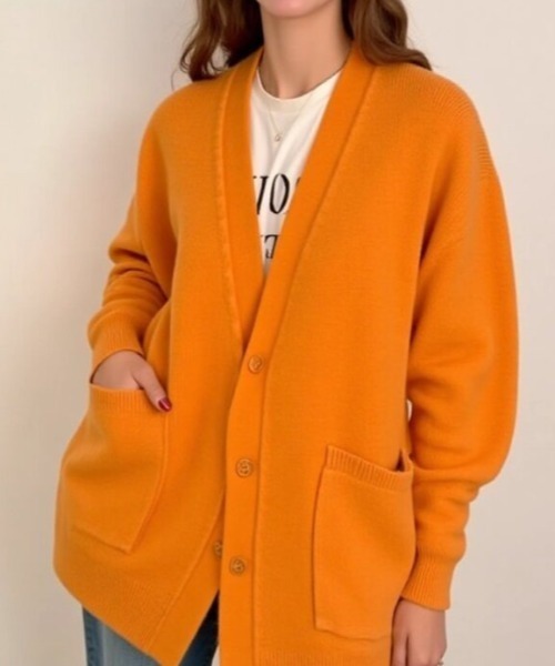 cammie(キャミー)の「ポケット付きオーバーサイズカーディガン(カーディガン/ボレロ・レディース・ブラック/オレンジ/ピンク/サックスブルー・F)」の21枚目の写真