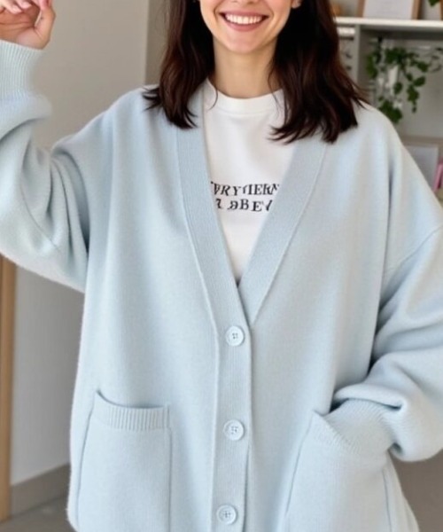 cammie(キャミー)の「ポケット付きオーバーサイズカーディガン(カーディガン/ボレロ・レディース・ブラック/オレンジ/ピンク/サックスブルー・F)」の7枚目の写真