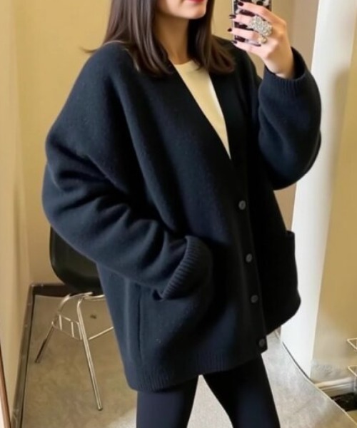 cammie(キャミー)の「ポケット付きオーバーサイズカーディガン(カーディガン/ボレロ・レディース・ブラック/オレンジ/ピンク/サックスブルー・F)」の19枚目の写真