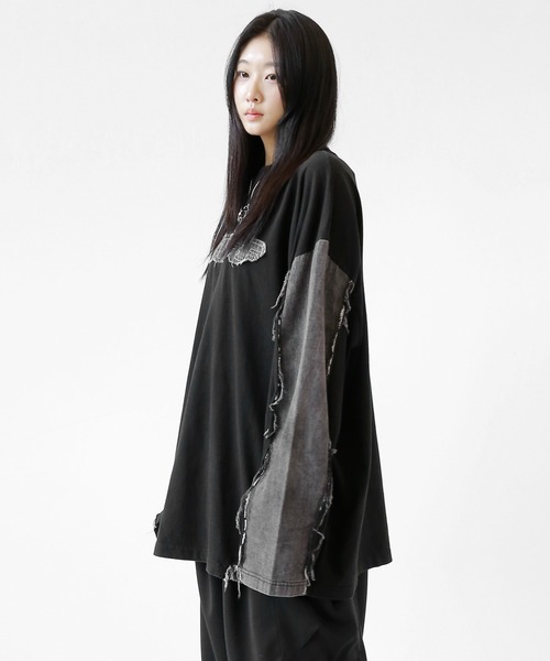 minsobi(ミンソビ)の「ロゴ×デニム切り替えロングスリーブT(Tシャツ/カットソー・メンズ・ブルー/ブラック・FREE)」の13枚目の写真