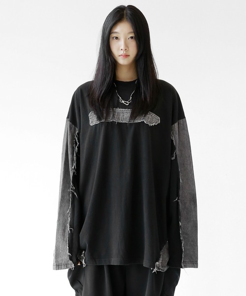 minsobi(ミンソビ)の「ロゴ×デニム切り替えロングスリーブT(Tシャツ/カットソー・メンズ・ブルー/ブラック・FREE)」の15枚目の写真