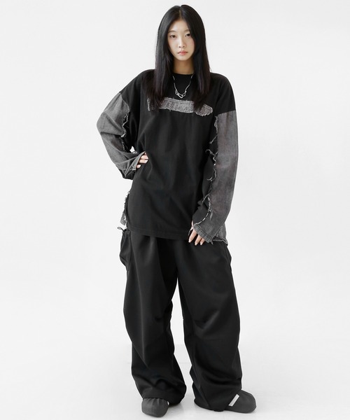 minsobi(ミンソビ)の「ロゴ×デニム切り替えロングスリーブT(Tシャツ/カットソー・メンズ・ブルー/ブラック・FREE)」の16枚目の写真
