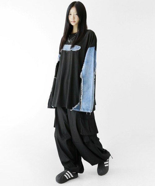 minsobi(ミンソビ)の「ロゴ×デニム切り替えロングスリーブT(Tシャツ/カットソー・メンズ・ブルー/ブラック・FREE)」の22枚目の写真
