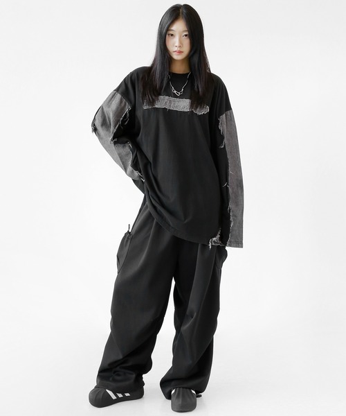 minsobi(ミンソビ)の「ロゴ×デニム切り替えロングスリーブT(Tシャツ/カットソー・メンズ・ブルー/ブラック・FREE)」の17枚目の写真