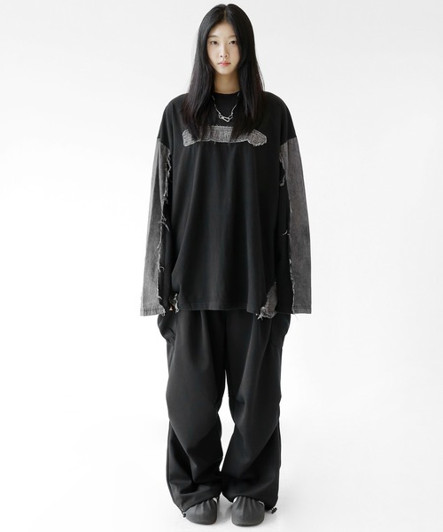 minsobi(ミンソビ)の「ロゴ×デニム切り替えロングスリーブT(Tシャツ/カットソー・メンズ・ブルー/ブラック・FREE)」の18枚目の写真