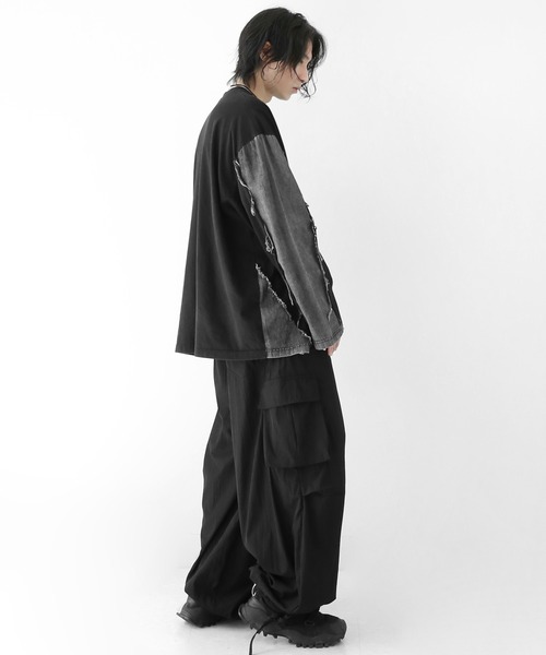 minsobi(ミンソビ)の「ロゴ×デニム切り替えロングスリーブT(Tシャツ/カットソー・メンズ・ブルー/ブラック・FREE)」の8枚目の写真