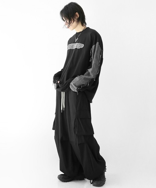 minsobi(ミンソビ)の「ロゴ×デニム切り替えロングスリーブT(Tシャツ/カットソー・メンズ・ブルー/ブラック・FREE)」の10枚目の写真