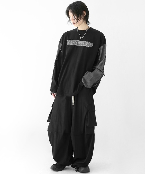 minsobi(ミンソビ)の「ロゴ×デニム切り替えロングスリーブT(Tシャツ/カットソー・メンズ・ブルー/ブラック・FREE)」の11枚目の写真