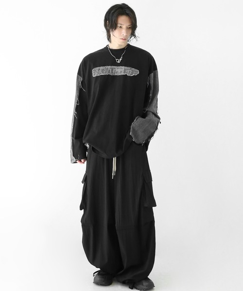 minsobi(ミンソビ)の「ロゴ×デニム切り替えロングスリーブT(Tシャツ/カットソー・メンズ・ブルー/ブラック・FREE)」の12枚目の写真