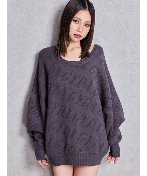 GYDA（ジェイダ）の「GYDA SLANT PATTERNニットトップス（ニット/セーター・レディース・ピンク/チャコールグレー/オフホワイト・FREE）」の4枚目の写真