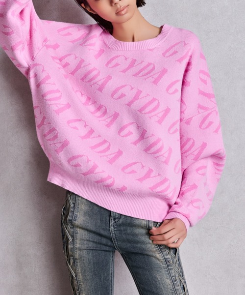 GYDA（ジェイダ）の「GYDA SLANT PATTERNニットトップス（ニット/セーター・レディース・ピンク/チャコールグレー/オフホワイト・FREE）」の3枚目の写真