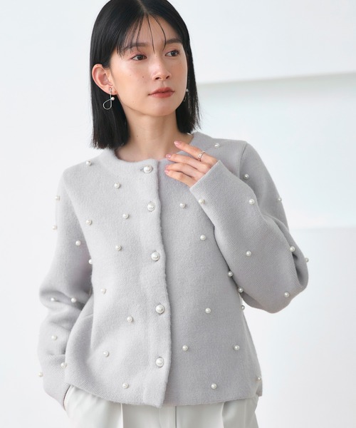 RUIRUE BOUTIQUE(ルイルエブティック)の「洗える ストレッチ | パール ニット カーデ | レディース ニットトップス オフィスカジュアル カーディガン トップス 長袖 セーター(カーディガン/ボレロ・レディース・イエロー/ホワイト/グレー/ブラック・L/M)」の3枚目の写真