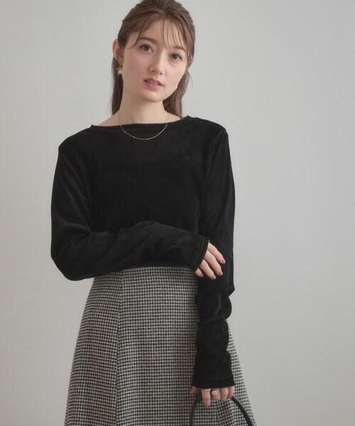 couture brooch(クチュールブローチ)の「シアーベロアTシャツ(Tシャツ/カットソー・レディース・アイボリー/ブラック/ブラウン系その他・38)」の3枚目の写真