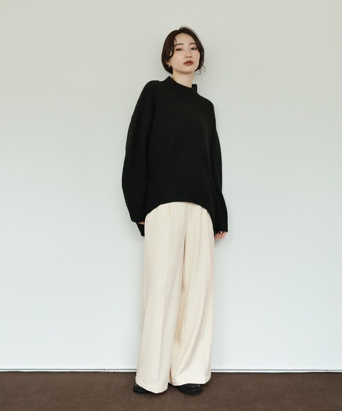 select MOCA Et（セレクトモカエト）の「【Et】Two-tuck Wide Pants（スラックス・レディース・ブラウン/ブラック/アイボリー・LARGE/MEDIUM）」の9枚目の写真