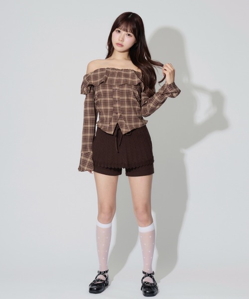 ALLuRing ChaRm（アリュリングチャーム）の「Ribbed Knit Frill Shorts / リブニットフリルショートパンツ（スウェットパンツ・レディース・グレー/ブラック/ブラウン・FREE）」の18枚目の写真