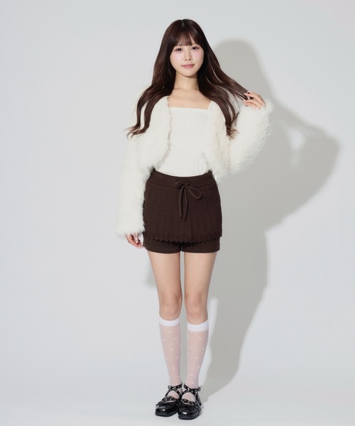 ALLuRing ChaRm（アリュリングチャーム）の「Ribbed Knit Frill Shorts / リブニットフリルショートパンツ（スウェットパンツ・レディース・グレー/ブラック/ブラウン・FREE）」の4枚目の写真