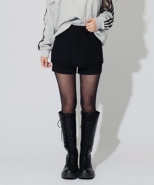 ALLuRing ChaRm（アリュリングチャーム）の「Ribbed Knit Frill Shorts / リブニットフリルショートパンツ（スウェットパンツ・レディース・グレー/ブラック/ブラウン・FREE）」の13枚目の写真