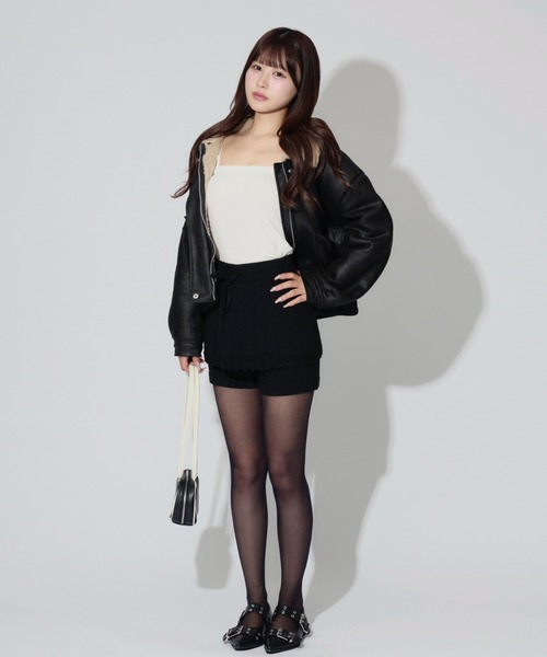 ALLuRing ChaRm（アリュリングチャーム）の「Ribbed Knit Frill Shorts / リブニットフリルショートパンツ（スウェットパンツ・レディース・グレー/ブラック/ブラウン・FREE）」の11枚目の写真