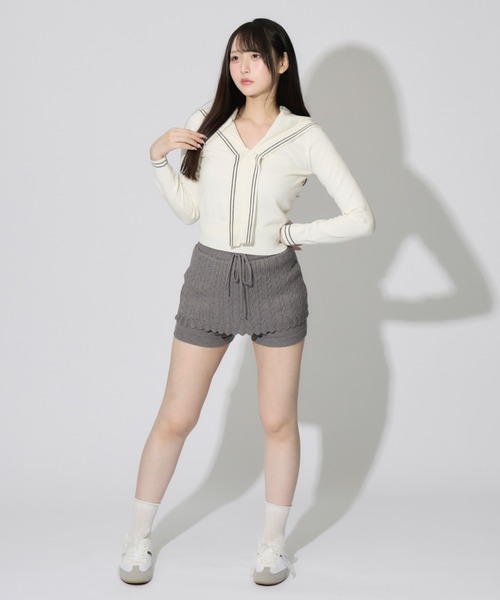 ALLuRing ChaRm（アリュリングチャーム）の「Ribbed Knit Frill Shorts / リブニットフリルショートパンツ（スウェットパンツ・レディース・グレー/ブラック/ブラウン・FREE）」の21枚目の写真