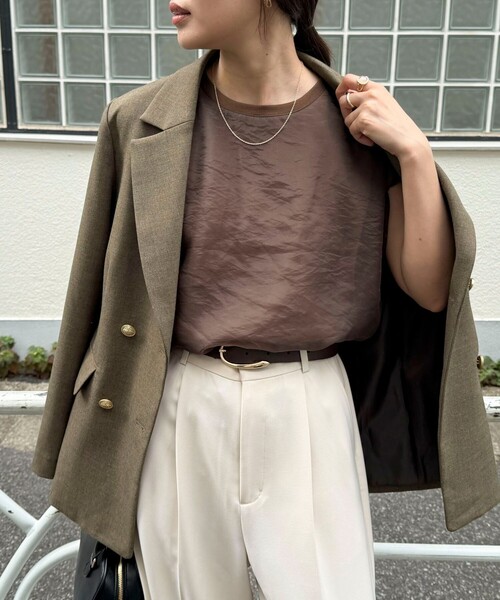 fredy emue（フレディエミュ）の「【大好評につき再販売スタート！】シアーオーガンジーレイヤードノースリーブ（シャツ/ブラウス・レディース・ブラック/ベージュ/ブラウン・38）」の6枚目の写真