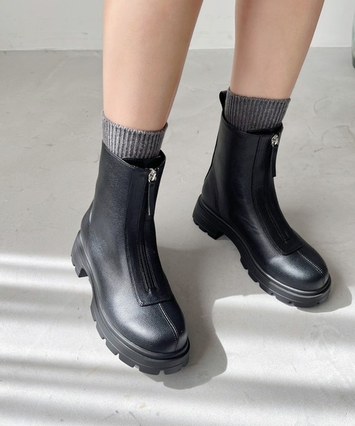 セール】厚底 フロントジップ ショートブーツ /51413（ブーツ