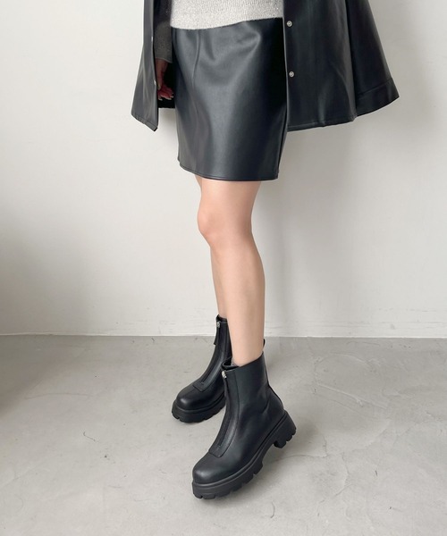セール】厚底 フロントジップ ショートブーツ /51413（ブーツ