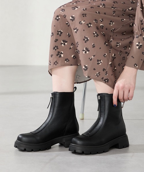 セール】厚底 フロントジップ ショートブーツ /51413（ブーツ