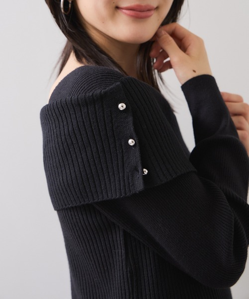 VIS(ビス)の「アシメオフショルリブニット美シルエットワンピース/着丈が選べる(ワンピース・レディース・ブラック/グレー・FREE/FS)」の7枚目の写真