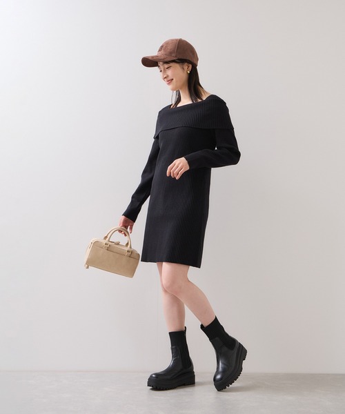 VIS(ビス)の「アシメオフショルリブニット美シルエットワンピース/着丈が選べる(ワンピース・レディース・ブラック/グレー・FREE/FS)」の9枚目の写真