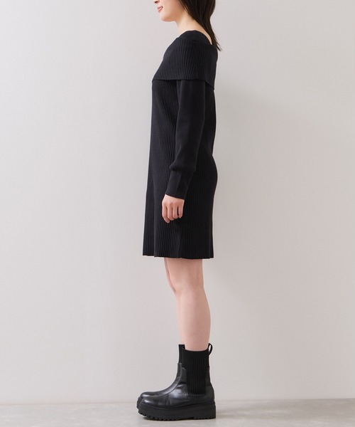VIS(ビス)の「アシメオフショルリブニット美シルエットワンピース/着丈が選べる(ワンピース・レディース・ブラック/グレー・FREE/FS)」の3枚目の写真