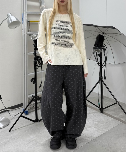 Figments（フィグメンツ）の「ERASEロゴダメージＴ（ニット/セーター・レディース・アイボリー/ブラック・FREE）」の11枚目の写真