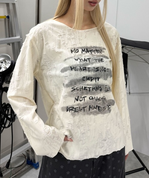 Figments（フィグメンツ）の「ERASEロゴダメージＴ（ニット/セーター・レディース・アイボリー/ブラック・FREE）」の10枚目の写真