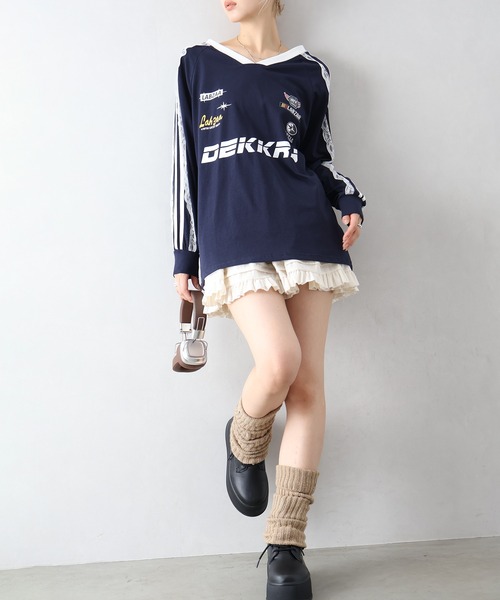 SpRay(スプレイ)の「袖レースゲーム ロングTシャツ(Tシャツ/カットソー・レディース・レッド/ネイビー/オフホワイト/ブラック・FREE)」の5枚目の写真