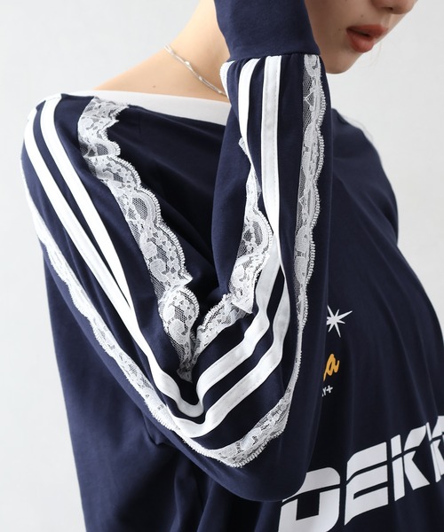 SpRay(スプレイ)の「袖レースゲーム ロングTシャツ(Tシャツ/カットソー・レディース・レッド/ネイビー/オフホワイト/ブラック・FREE)」の10枚目の写真