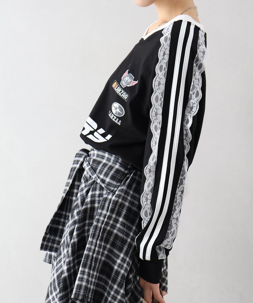 SpRay(スプレイ)の「袖レースゲーム ロングTシャツ(Tシャツ/カットソー・レディース・レッド/ネイビー/オフホワイト/ブラック・FREE)」の11枚目の写真