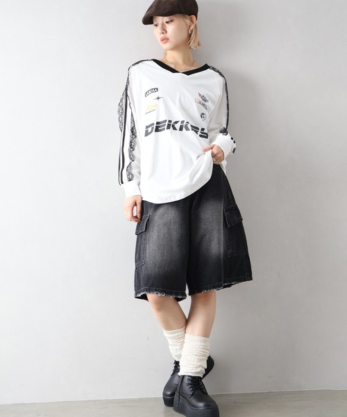 SpRay(スプレイ)の「袖レースゲーム ロングTシャツ(Tシャツ/カットソー・レディース・レッド/ネイビー/オフホワイト/ブラック・FREE)」の16枚目の写真