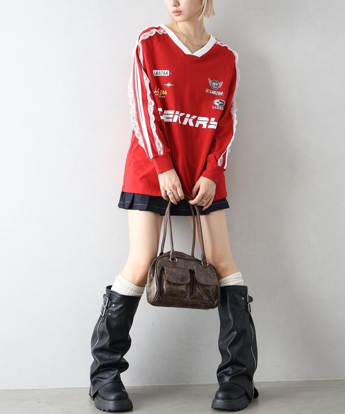 SpRay(スプレイ)の「袖レースゲーム ロングTシャツ(Tシャツ/カットソー・レディース・レッド/ネイビー/オフホワイト/ブラック・FREE)」の18枚目の写真