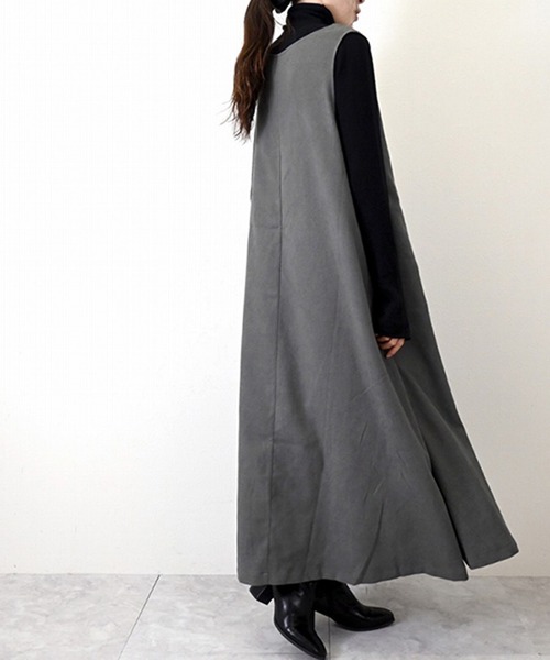 STYLEBLOCK（スタイルブロック）の「起毛ツイルAラインサイドタックVネックワンピース（ワンピース・レディース・チャコールグレー/ブラック/ブラウン・M）」の7枚目の写真