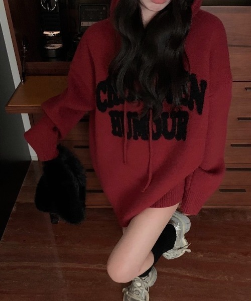 ViViDAY（ビビデー）の「フード付きニットプルオーバー（ニット/セーター・レディース・ブラック/アイボリー/グレー/レッド・M）」の8枚目の写真