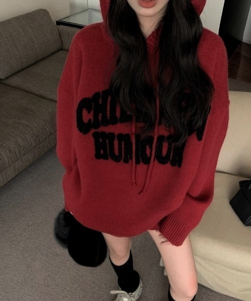 ViViDAY（ビビデー）の「フード付きニットプルオーバー（ニット/セーター・レディース・ブラック/アイボリー/グレー/レッド・M）」の11枚目の写真