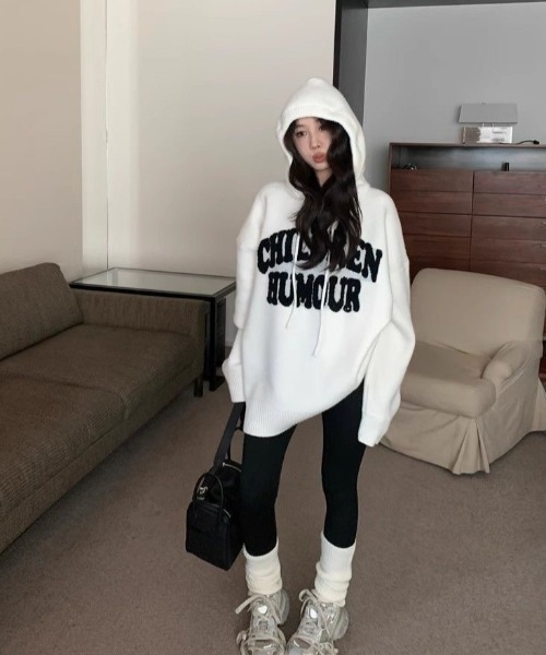 セール】フード付きニットプルオーバー（ニット/セーター）｜ViViDAY