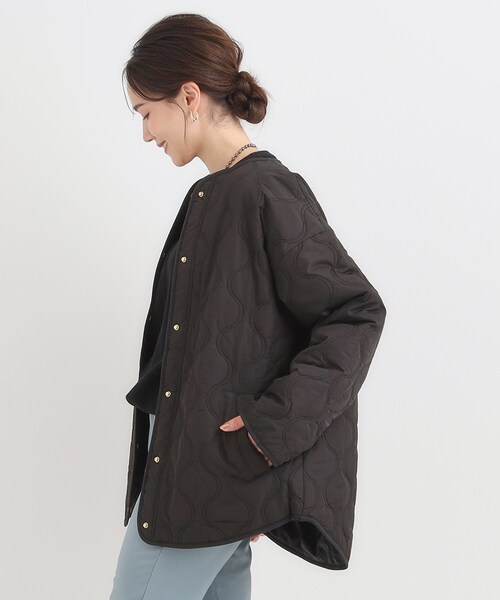 DRESKIP（ドレスキップ）の「【高レビュー/洗濯機可/撥水】大人のための キルトオーバーブルゾン（ブルゾン・レディース・ベージュ/ブラック/カーキ・01/02/03/04）」の5枚目の写真