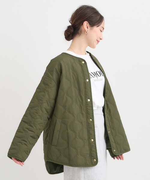 DRESKIP（ドレスキップ）の「【高レビュー/洗濯機可/撥水】大人のための キルトオーバーブルゾン（ブルゾン・レディース・ベージュ/ブラック/カーキ・01/02/03/04）」の9枚目の写真