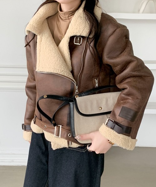 セール】【25年新作秋冬】ライダースフライトショートフェイクムートン