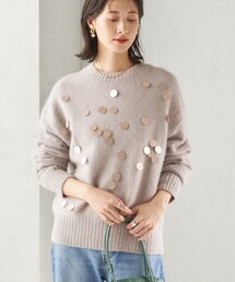〈手洗い可能〉フォックス スパンコール クルーネック ニット