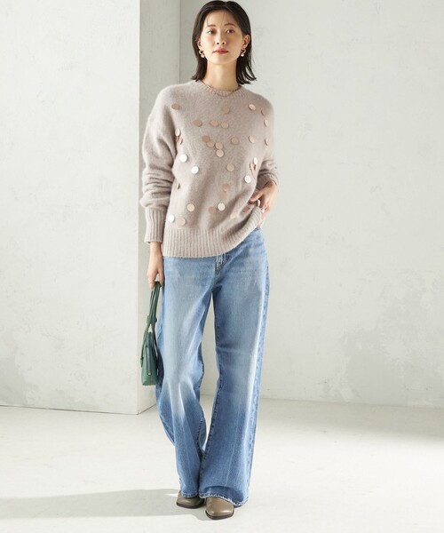 SHIPS(シップス)の「〈手洗い可能〉フォックス スパンコール クルーネック ニット(ニット/セーター・レディース・ライトグレー/ネイビー・ONE SIZE)」の3枚目の写真