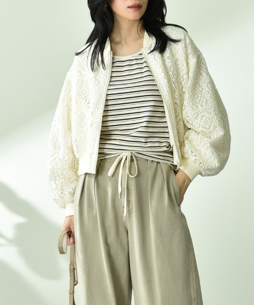 INTERPLANET（インタープラネット）の「パネルレース＊ファイユリバーシブルブルゾン（ブルゾン・レディース・アイボリー/ブラック・FREE）」の11枚目の写真