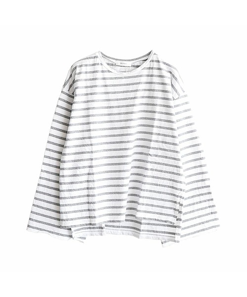 SOLAMONAT(ソラモナ)の「パフ天竺ボーダー ワイドスリーブ ロンT(Tシャツ/カットソー・レディース・ホワイト×ブラック/ホワイト×グレー/ブラック×ホワイト・FREE)」の2枚目の写真