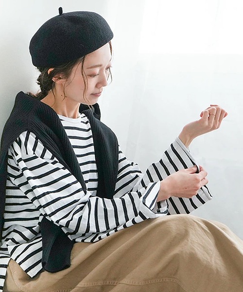 SOLAMONAT(ソラモナ)の「パフ天竺ボーダー ワイドスリーブ ロンT(Tシャツ/カットソー・レディース・ホワイト×ブラック/ホワイト×グレー/ブラック×ホワイト・FREE)」の4枚目の写真