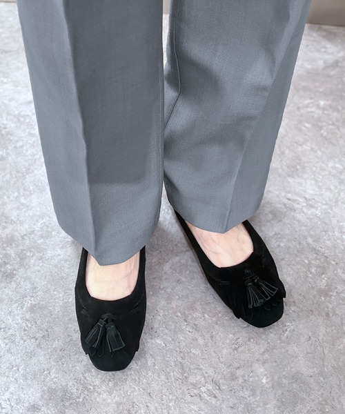 enchanted(エンチャンテッド)の「《APOM》本革キルトタッセルフラットシューズ(モカシン/デッキシューズ・レディース・ダークブラウン/ベージュ/キャメル/ブラック・35/36/37/38/39/40/41)」の2枚目の写真